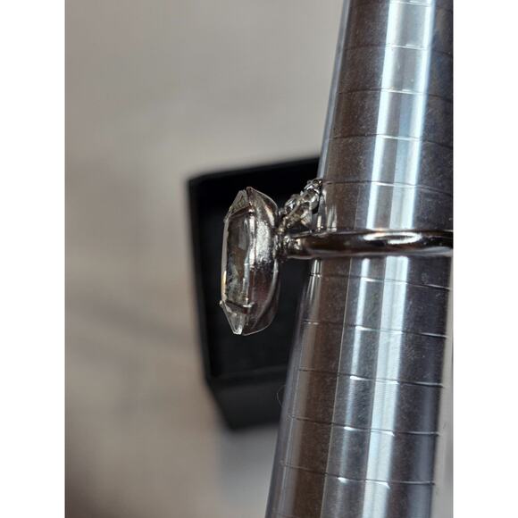 Marquise Cut Solitaire Silver Tone Ring Adjustable 6.5 - Picture 7 of 7